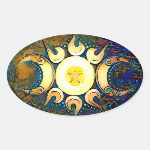 Triple Goddess Crowned _ Divine Union Oval Sticker