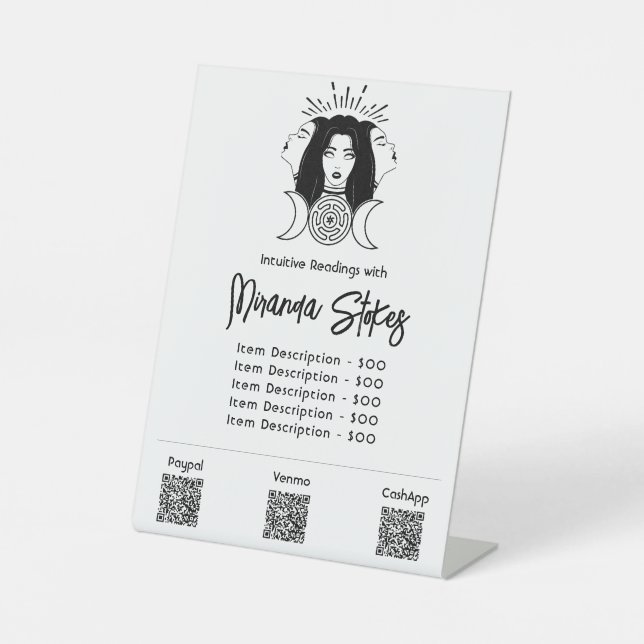 Triple Goddess Hecate Black & White Price List Pedestal Sign (Front)