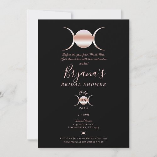 Triple Goddess Moon Cycle Pink Black Bridal Shower Invitation