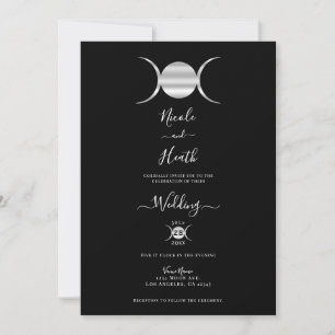 Triple Goddess Moon Cycle Silver & Black Wedding  Invitation