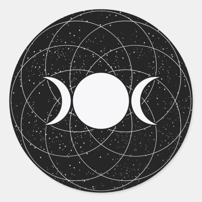 Triple Goddess Moon on Black Classic Round Sticker (Front)