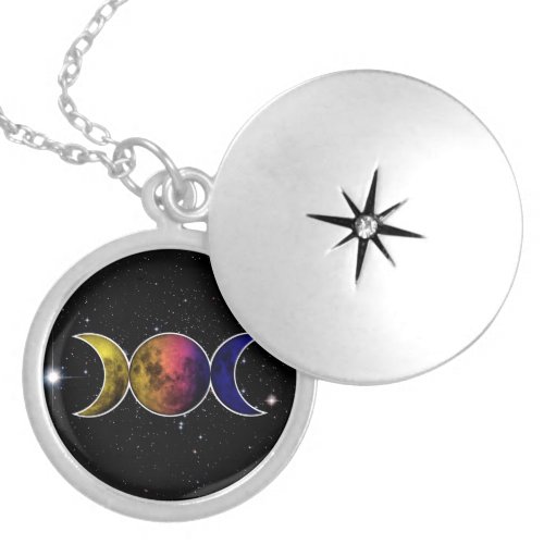 Triple Goddess Moon symbol Locket Necklace