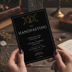 Triple Goddess Wiccan Moon Black Handfast Two Side Invitation