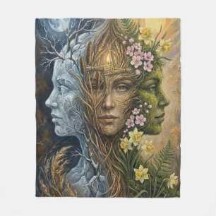 Triple Goddess Winter to Spring Imbolc Fantasy Art Fleece Blanket