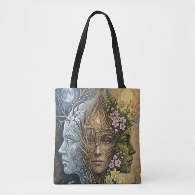 Triple Goddess Winter to Spring Imbolc Fantasy Art Tote Bag (Front)