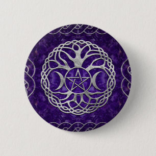 Triple Goddess with pentagram and tree of life Button