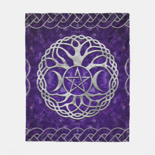 Triple Goddess with pentagram and tree of life Fleece Blanket
