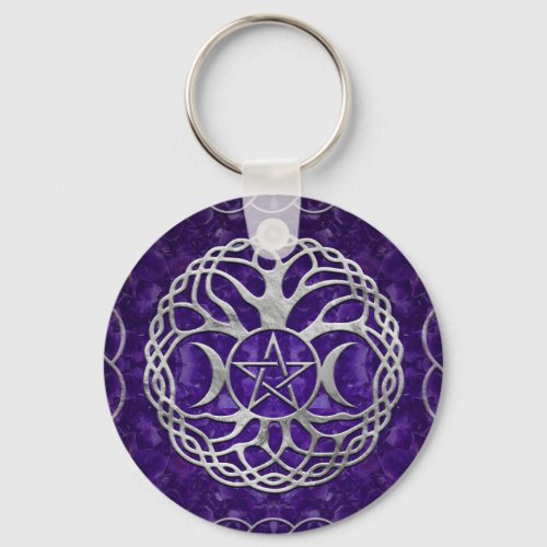 Triple Goddess with pentagram and tree of life Keychain