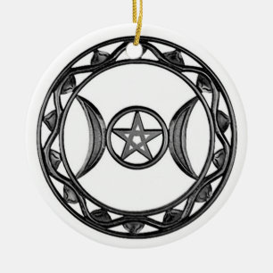 Triple Goddess with Pentagram Ceramic Ornament