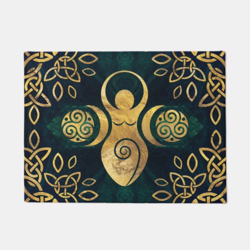 Triple Goddess with triskele _ gold and green Doormat