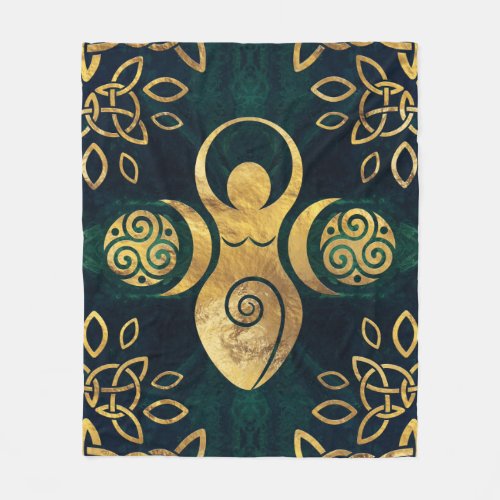 Triple Goddess with triskele _ gold and green Fleece Blanket
