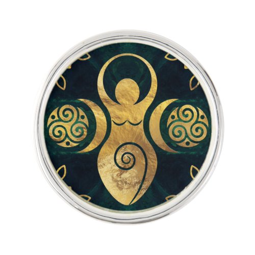 Triple Goddess with triskele _ gold and green Lapel Pin