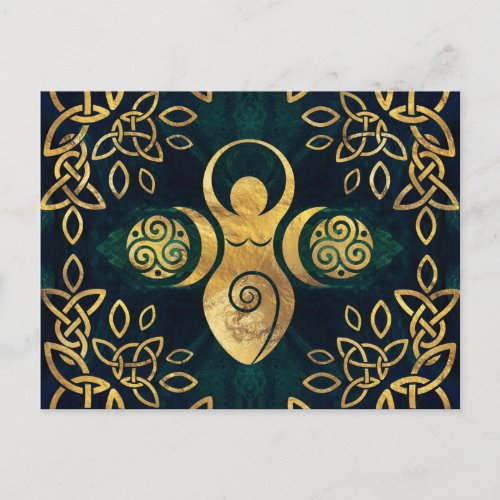 Triple Goddess with triskele _ gold and green Postcard