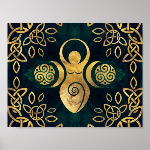 Triple Goddess with triskele _ gold and green Poster