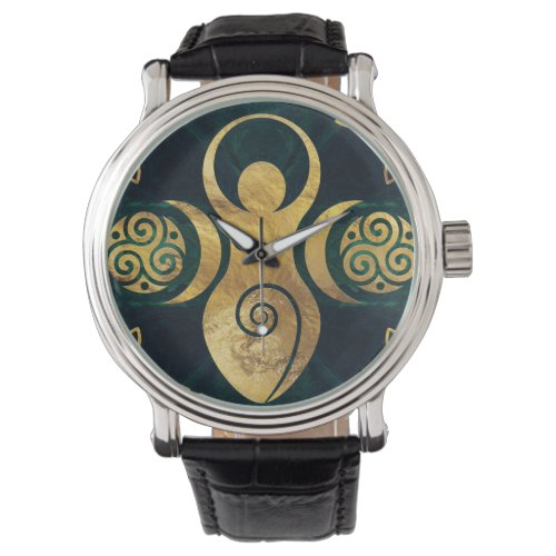 Triple Goddess with triskele _ gold and green Watch