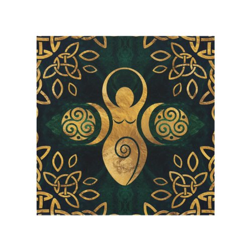 Triple Goddess with triskele _ gold and green Wood Wall Art