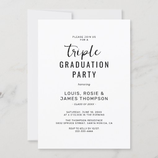 Triple Grad 3 Photo Modern Graduation Party Invitation | Zazzle