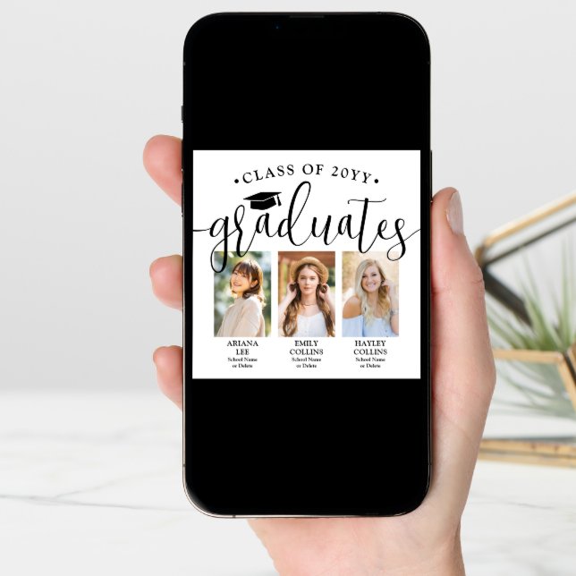 Triple Graduation 3 Graduates Photo Collage Joint Announcement (Front Digital)