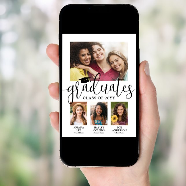 Triple Graduation 3 Graduates Photos Joint Party Invitation (Front Digital)