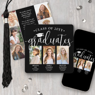 Triple Graduation Photo Collage Black White Joint Announcement