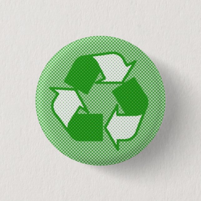 triple green halftone recycle logo button (Front)