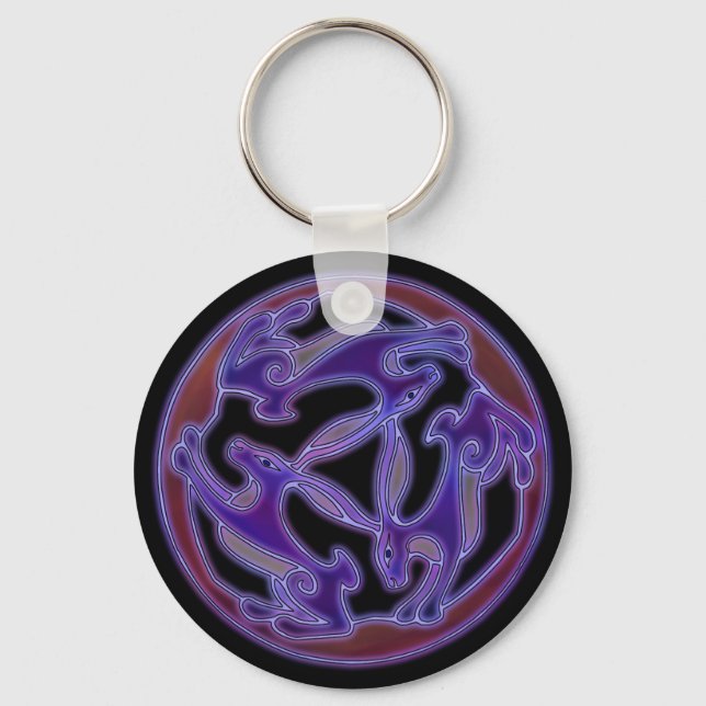 Triple Hare, the Three hares symbol in Purple Keychain (Front)