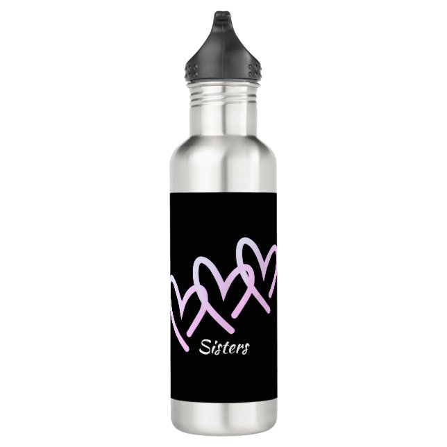 Triple Heart Black Customize Stainless Steel Water Bottle (Right)