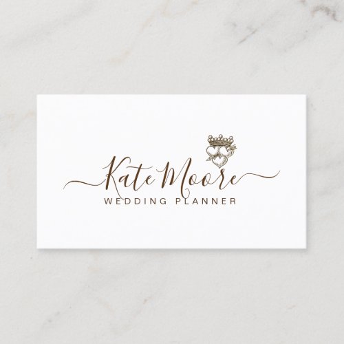 Triple Hearts And Crown Script Wedding Planner Business Card