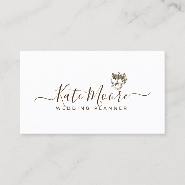 Triple Hearts And Crown Script Wedding Planner Business Card (Front)
