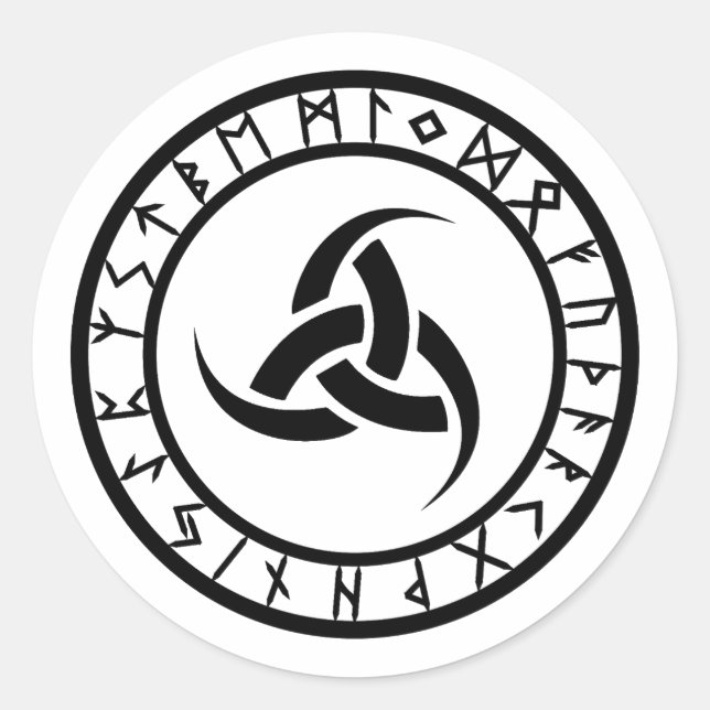 Triple Horn of Odin - Rune Circle Classic Round Sticker (Front)