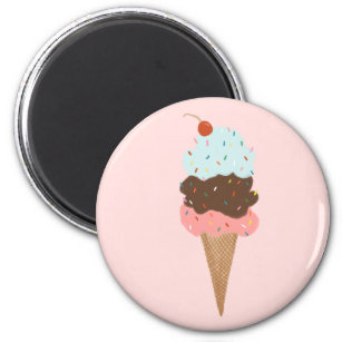 Triple Ice Cream with Rainbow Sprinkles on pink Magnet