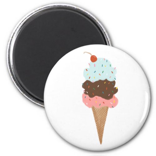 Triple Ice Cream with Rainbow Sprinkles on white Magnet