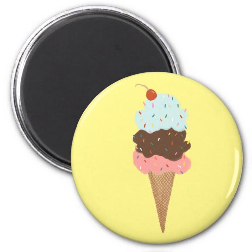 Triple Ice Cream with Rainbow Sprinkles on yellow Magnet