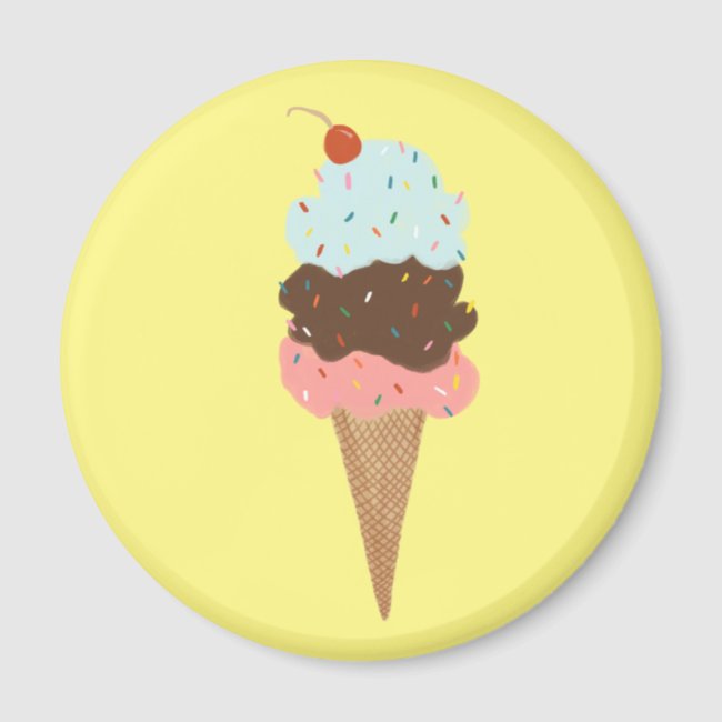 Triple Ice Cream with Rainbow Sprinkles on yellow Magnet