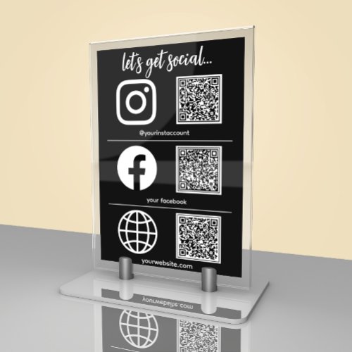 Triple Icon And QR Code Business Social Media Sign Table Number