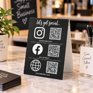 Triple Icon And QR Code Business Social Media Table Tent
