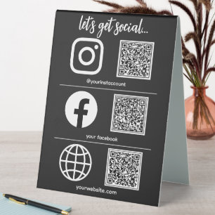 Triple Icon And QR Code Business Social Media Table Tent
