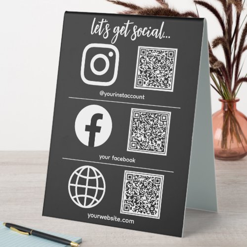 Triple Icon And QR Code Business Social Media Table Tent Sign
