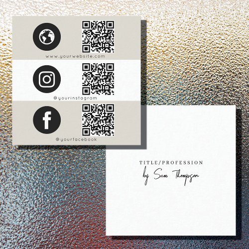 Triple Icon  QR Code Business Social Media Beige Calling Card