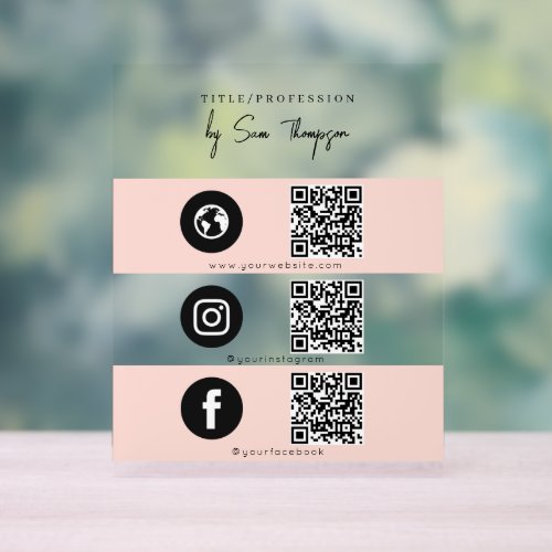 Triple Icon  QR Code Business Social Media Pink Acrylic Sign