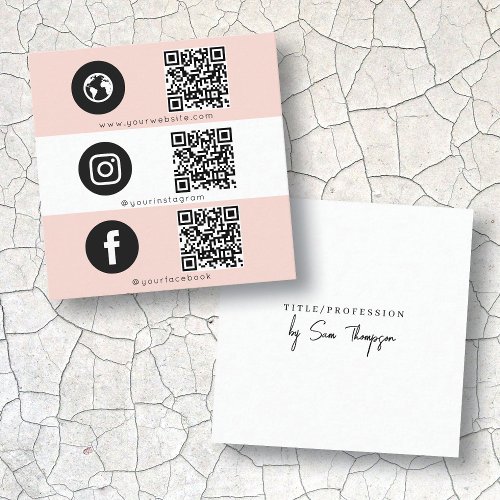 Triple Icon  QR Code Business Social Media Pink Calling Card