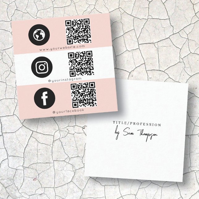 Triple Icon & QR Code Business Social Media Pink Calling Card (Creator Uploaded)
