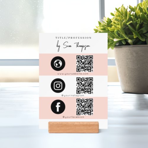 Triple Icon  QR Code Business Social Media Pink Holder