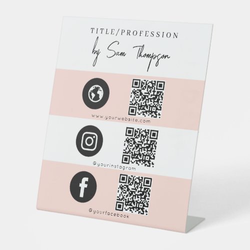 Triple Icon  QR Code Business Social Media Pink Pedestal Sign