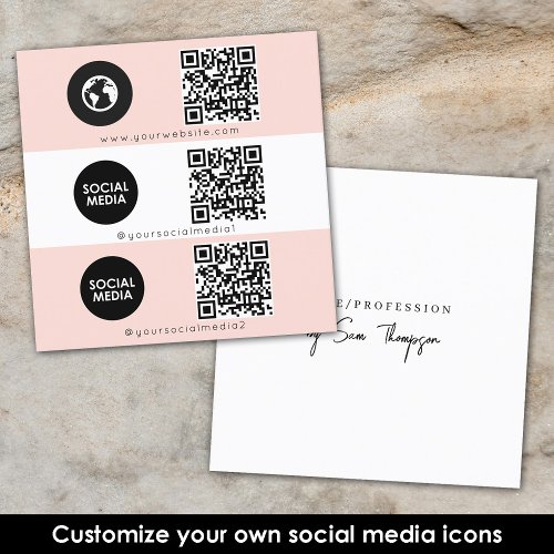 Triple Icon QR Code Custom Social Media Pink Square Business Card