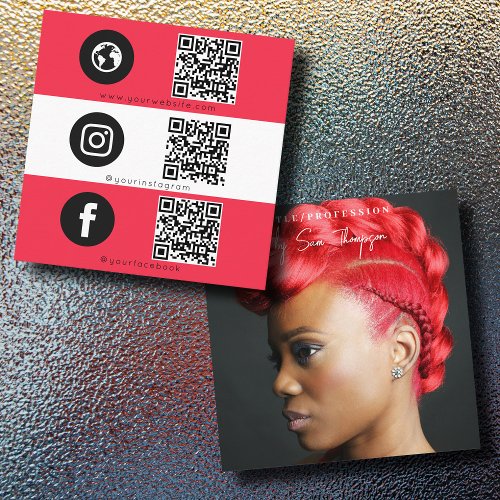 Triple Icon QR Code Full Photo Social Media Red Calling Card