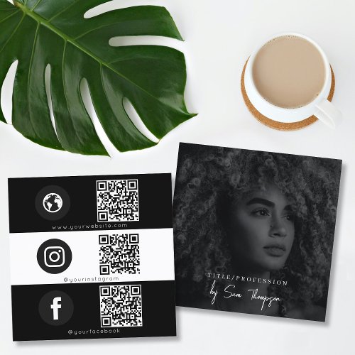 Triple Icon QR Code Photo Business Social Media  Square Business Card