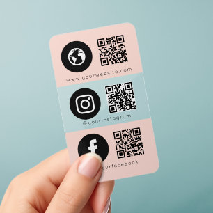 Triple Icon QR Code Social Media Pink Transparent Clear Business Cards