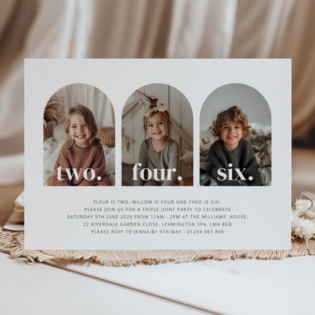 Triple Joint Landscape Photo Birthday Invitation (Creator Uploaded)