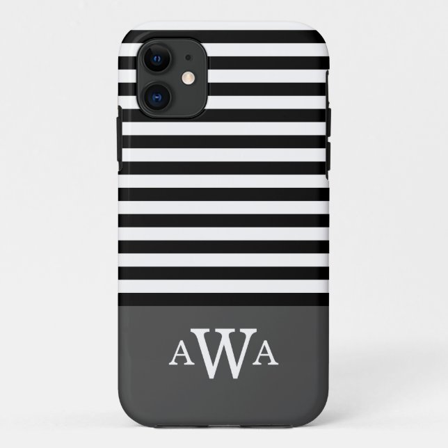 Triple Letter Monogram Gray Black White Stripes Case-Mate iPhone Case (Back)